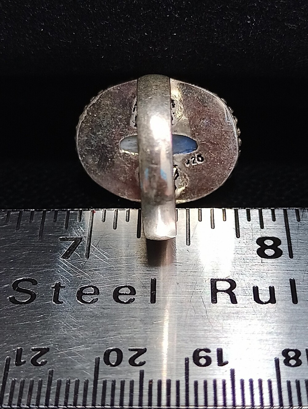 Natural Rainbow Moonstone Oval Silver Ring Sz 8 - Picture 5 of 6